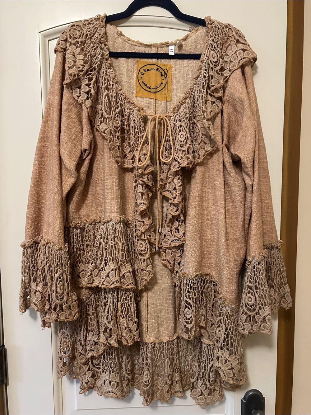 A Rare Bird Boho Crochet-Trim Open Cardigan -